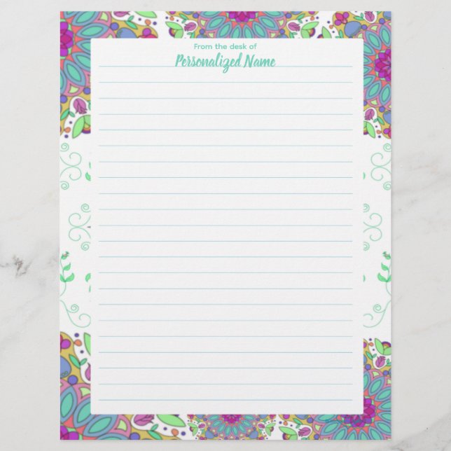 Floral Finesse Lined  Custom Letterhead (Front)