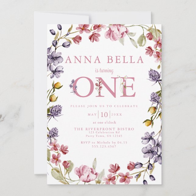 Floral First Birthday Invitation (Front)