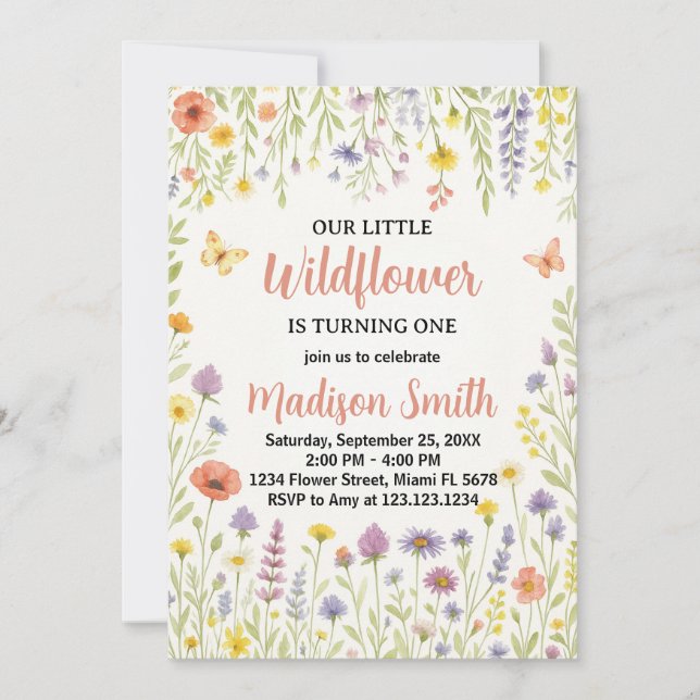 Floral First Birthday Invitation (Front)