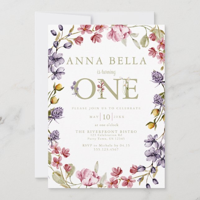 Floral First Birthday Invitation (Front)