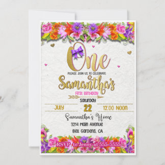 Floral first Birthday invitation