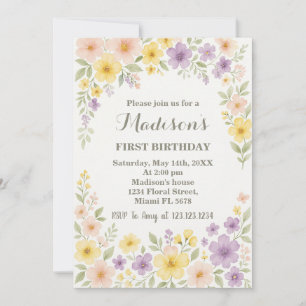 Floral First Birthday Invitation
