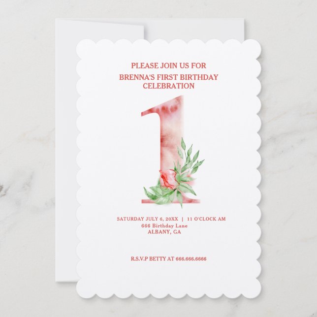 Floral First Birthday Invites - Custom Watercolor! (Front)