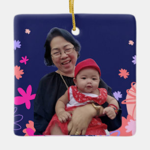 Floral first christmas as grandma ceramic ornament