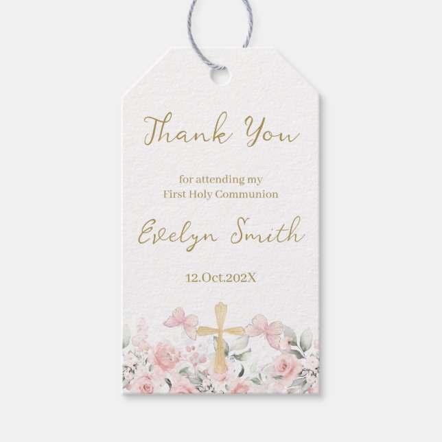 Floral First Communion Gift Tag (Front)