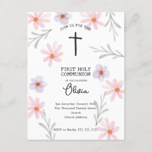 Floral First Communion Girl Postcard