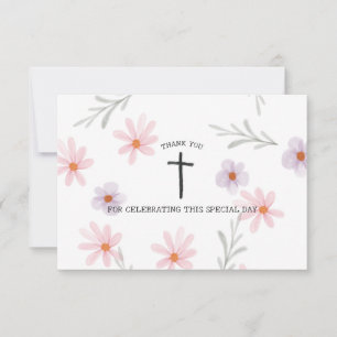 Floral First Communion Girl Thank You Card