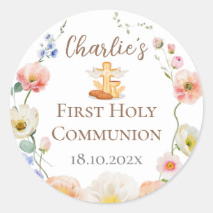 Floral First Communion Stikers Classic Round Sticker