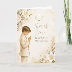 Floral First Communion Thank You Card