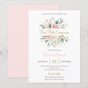 Floral First Holy Communion for girl Invitation