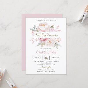 Floral First Holy Communion for girl Invitation