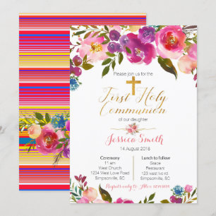 Floral First Holy Communion Invitations Mexican