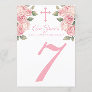 Floral First Holy Communion Table Number Cards
