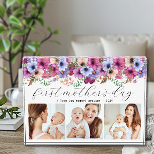 Floral First Mother's Day Three Photo Block
