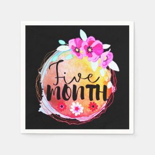 Floral Five Month Old Baby Milestone Label Napkin