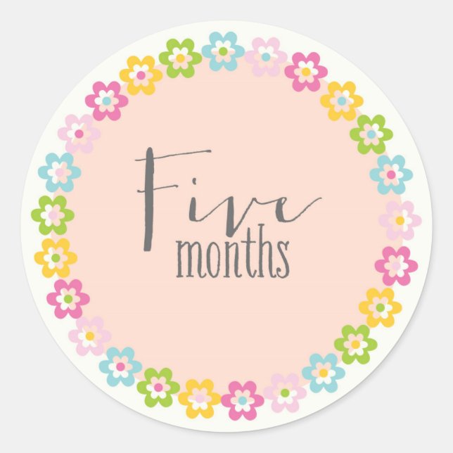 Floral Five Months New Baby Sticker (Front)