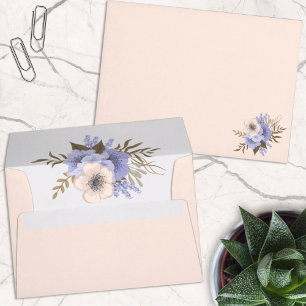 Floral Five Petal Wild Roses Front and Inside Envelope