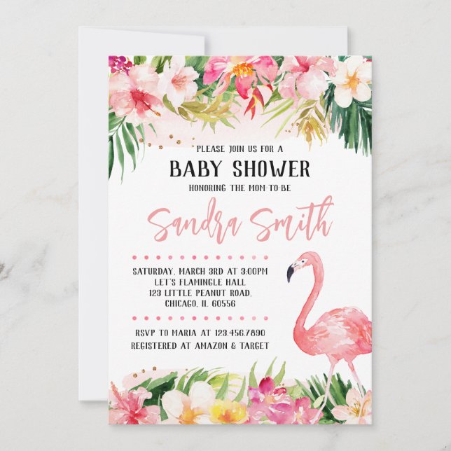 Floral Flamingo Baby Shower Invitation (Front)