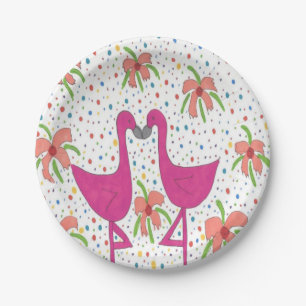 Floral Flamingo Fiesta Paper Plate