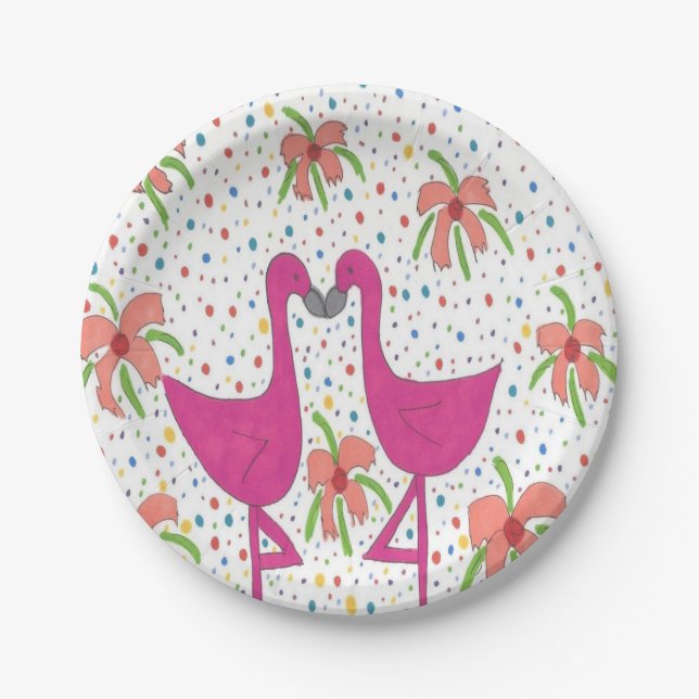 Floral Flamingo Fiesta Paper Plate (Front)
