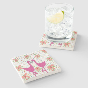 Floral Flamingo Fiesta Stone Coaster