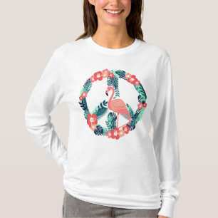 Floral Flamingo Peace Sign Cute Pink T-Shirt