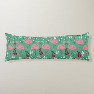 Floral flamingo seamless pattern pink green body cushion