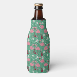 Floral flamingo seamless pattern pink green bottle cooler