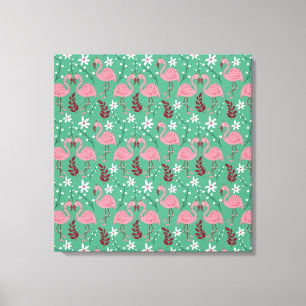 Floral flamingo seamless pattern pink green canvas print