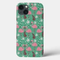Floral flamingo seamless pattern pink green