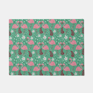 Floral flamingo seamless pattern pink green doormat