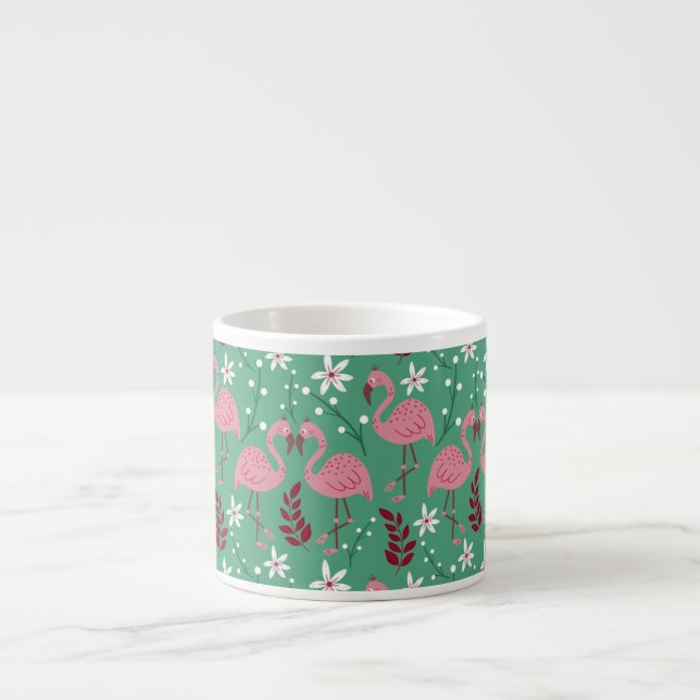 Floral flamingo seamless pattern pink green espresso cup (Front)