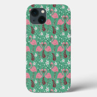 Floral flamingo seamless pattern pink green