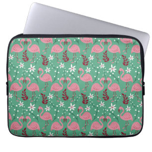Floral flamingo seamless pattern pink green laptop sleeve