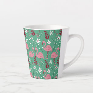 Floral flamingo seamless pattern pink green latte mug