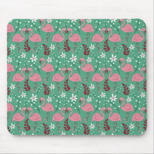 Floral flamingo seamless pattern pink green mouse mat