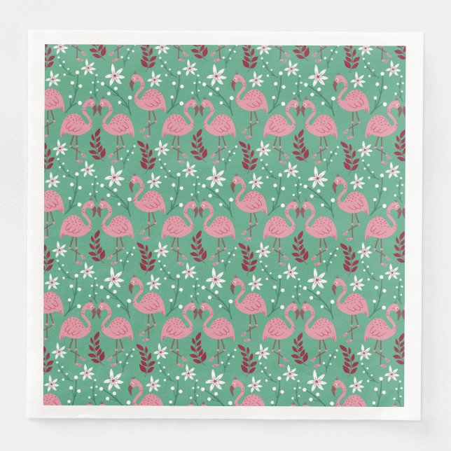 Floral flamingo seamless pattern pink green napkin (Front)