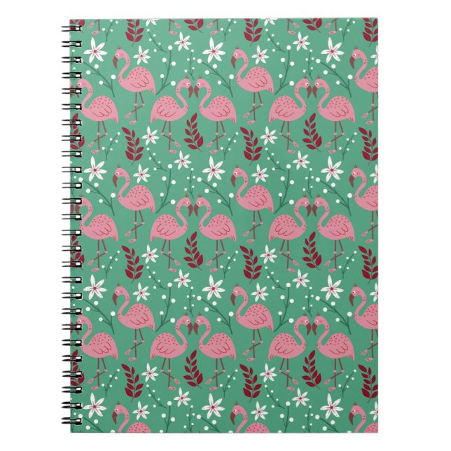 Floral flamingo seamless pattern pink green notebook (Front)