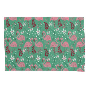 Floral flamingo seamless pattern pink green pillowcase