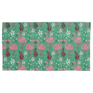 Floral flamingo seamless pattern pink green pillowcase
