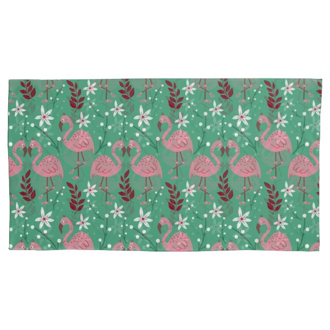 Floral flamingo seamless pattern pink green pillowcase (Front-Left)