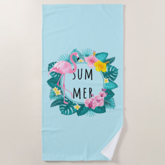 Floral Flamingo Summer Bliss  Beach Towel