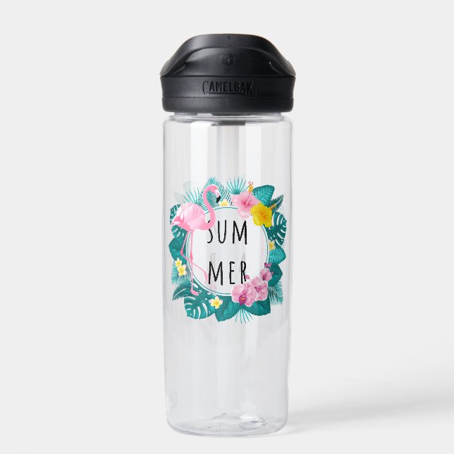 Floral Flamingo Summer Bliss  Water Bottle (Back)