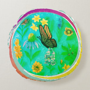 Floral Flight – Nature-Inspired Round Cushion