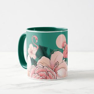 Floral Florida Flamingos Tropical Garden Teal Mug