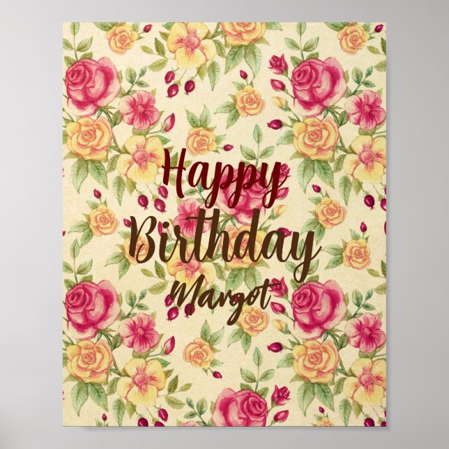 Floral Flourish Birthday wishes colorful  Poster (Front)