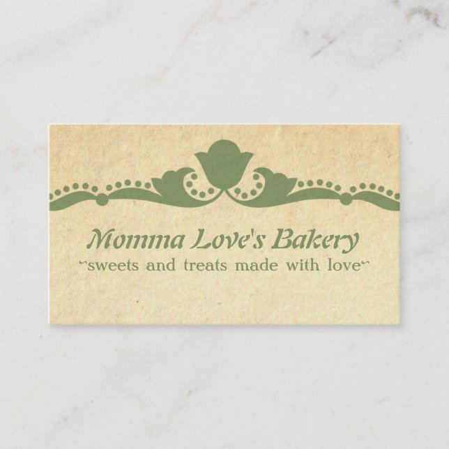 Floral Flourish Business Card, Green Calling Card (Front)