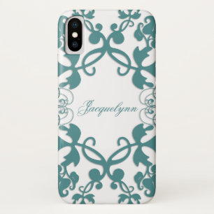 Floral Flourish Teal Peacock Custom Name Casing iPhone X Case