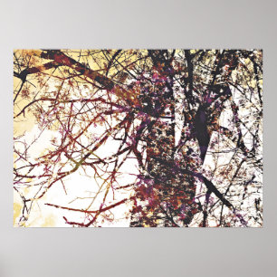 Floral flower and tree design in abstract art poster