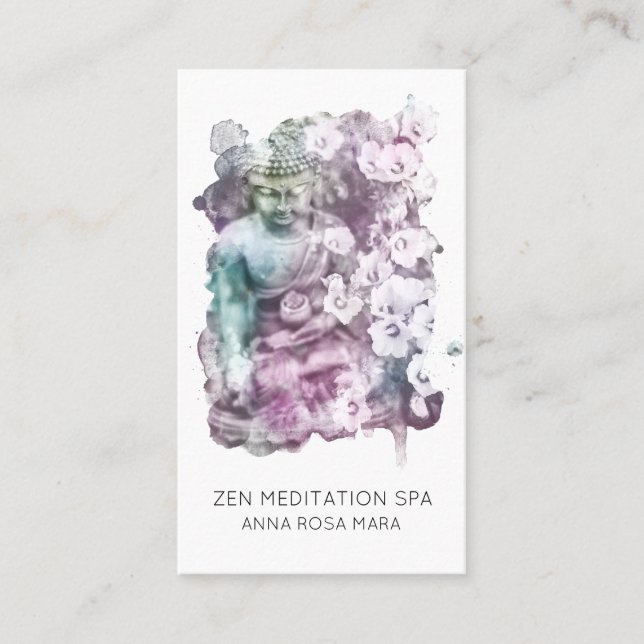 *~* Floral Flower Buddha Meditation . QR  Business Card (Front)